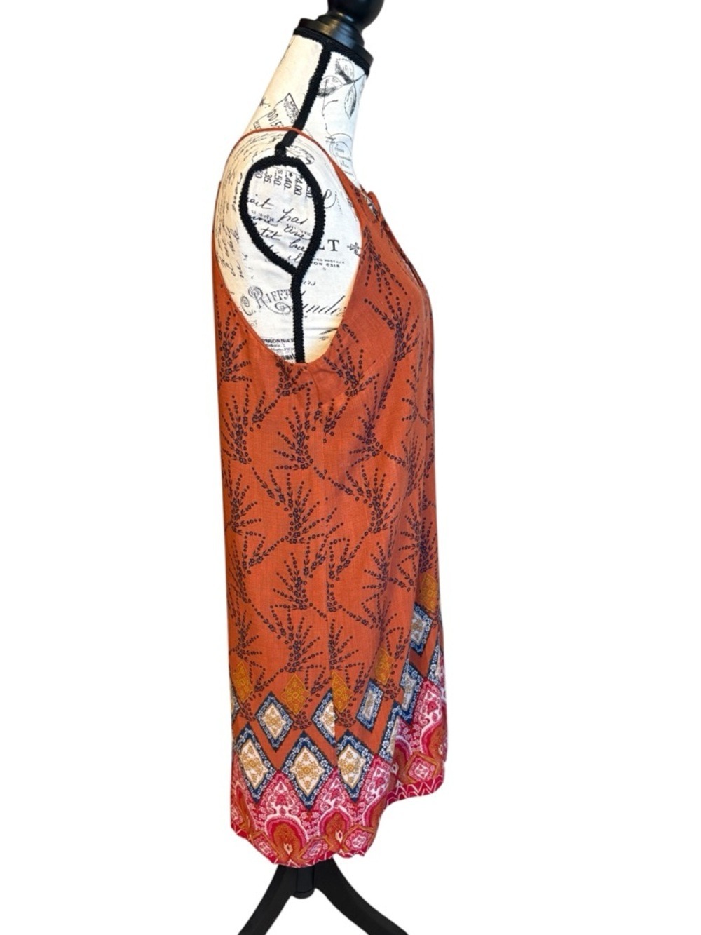 Monteau Bohemian Keyhole Halter Midi Dress Embroidered Trim Rust Size L - Picture 5 of 5
